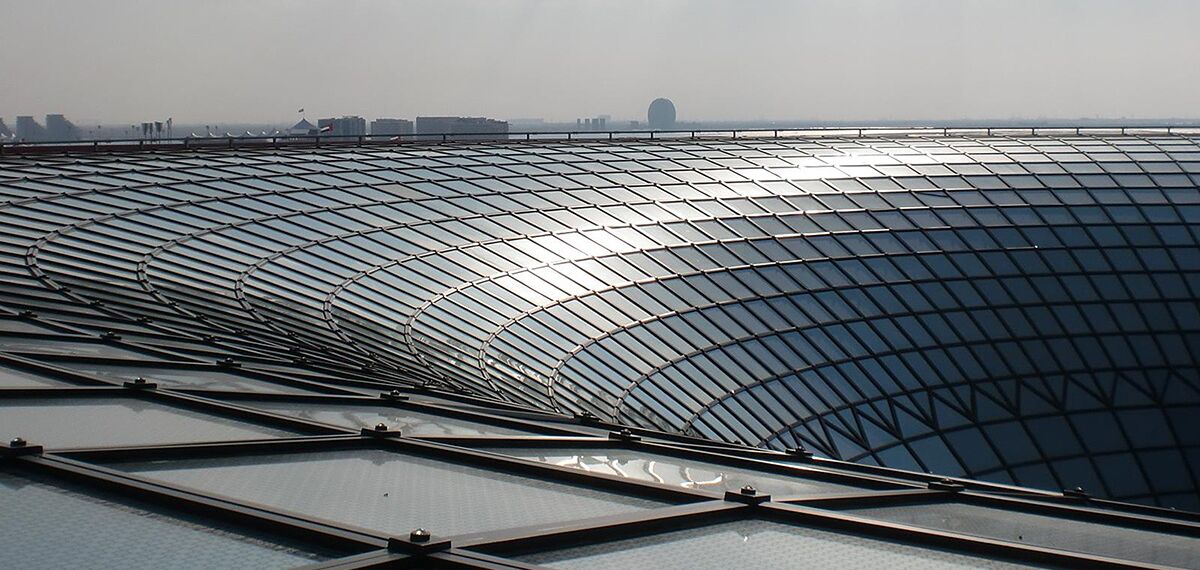 Aluminium roof of the Ferrari World theme park in Abu Dhabi.